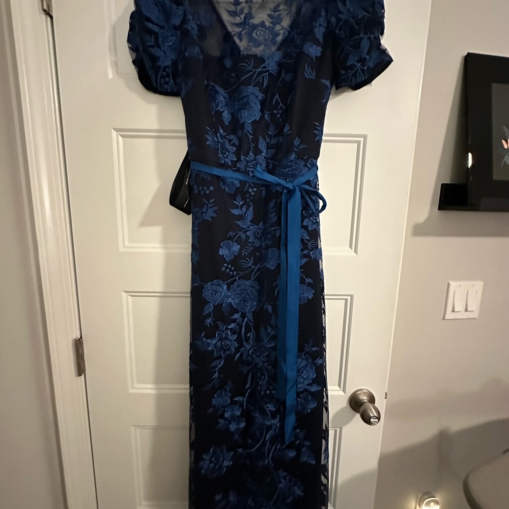 JS Collections Navy Blue Floral Lace Dress